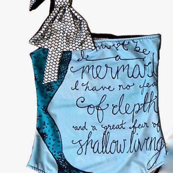 I Must Be a Mermaid One Shoulder Blue Swimsuit - Picture 1 of 4